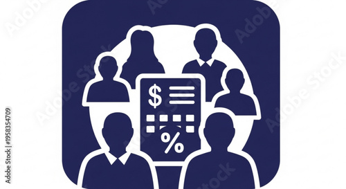 A vector graphic illustration of a group of people with a financial document icon
