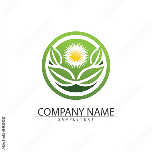 Tree leaf vector and green logo design friendly concept