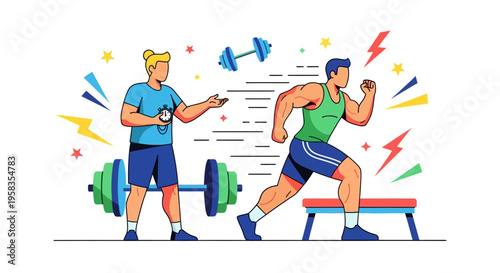 Personal trainer guiding athlete during intense workout session.