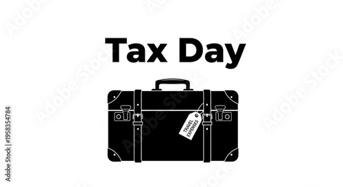 A minimalist vector graphic illustration of a suitcase with a tax tag for Tax Day