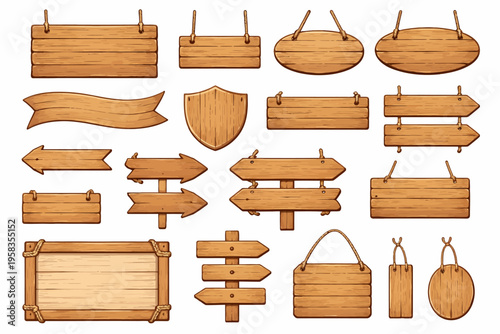 Variety of wooden signs in different shapes and sizes for versatile usage