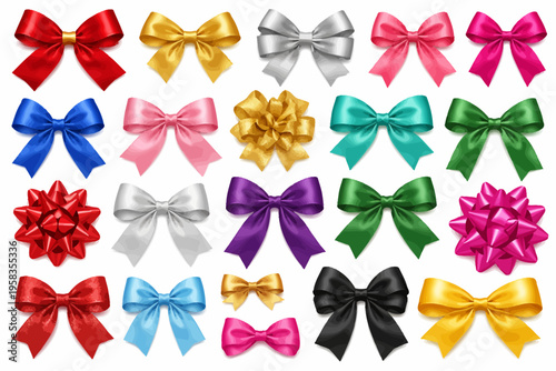 Colorful assorted gift bows collection displayed against white background