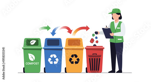 Recycling Bins and Person Sorting Waste for Sustainability.