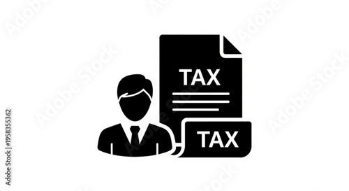 A minimalist vector graphic of a businessman with tax documents