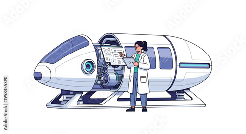 Scientist Inspecting Futuristic Space Pod Technology.