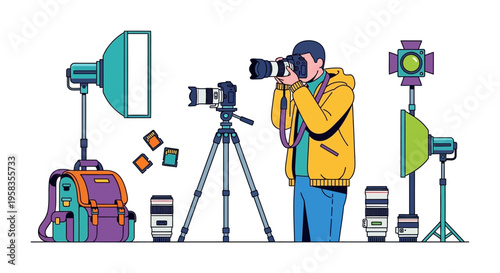 Photographer Capturing Moment with Professional Camera Gear.