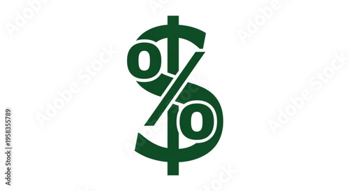 A green vector graphic of a dollar sign with a percent symbol merged into it, representing financial savings or discounts.