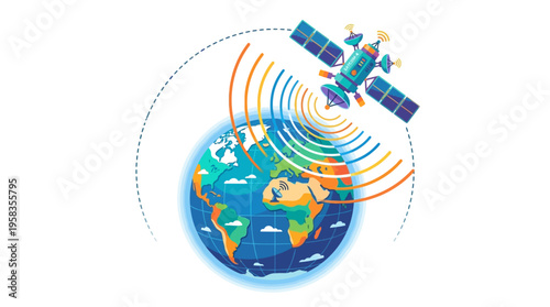 Satellite Orbiting Earth Transmitting Signals Globally.