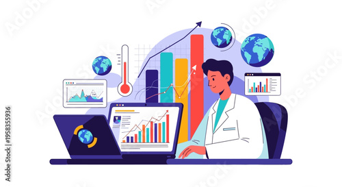 Scientist Analyzing Climate Change Data on Laptop.