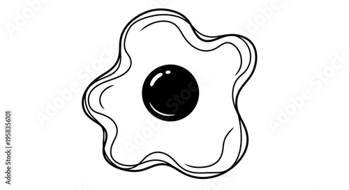 Simple black and white drawing of a fried egg.