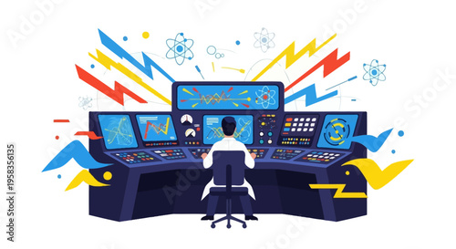 Scientist working in advanced control room technology.