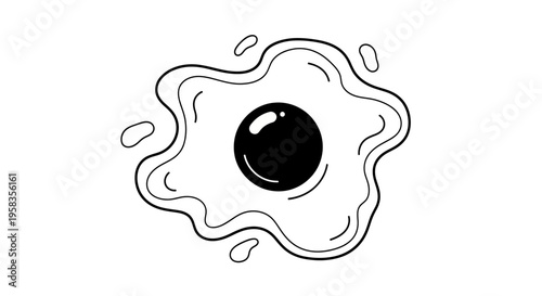 Simple Fried Egg Illustration with Outline.