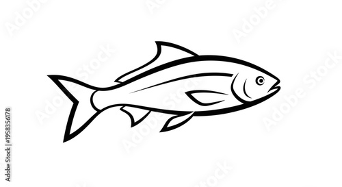 Simple line art illustration of a fish swimming underwater.