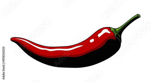 Single Red Chili Pepper Isolated on White Background.