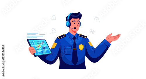 Police Officer Using Advanced Technology for Security Operations.