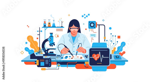 Scientist working on advanced medical technology device.