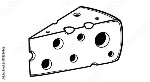 Slice of Swiss cheese with holes illustration.