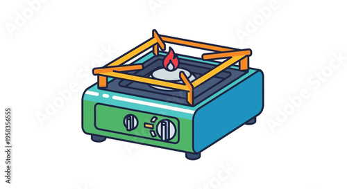 Portable Camping Stove with Burning Flame.