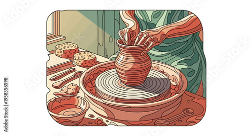 Skilled artisan crafting pottery on a spinning wheel with focus and precision.