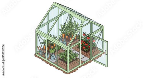 Small backyard greenhouse for growing plants and vegetables.