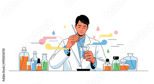 Scientist Conducting Chemical Experiment in Laboratory Setting.