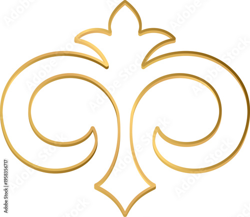 Traditional Kazakh koshkar muyiz ornament with 3D golden effect