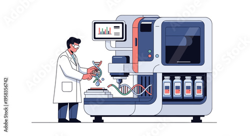 Scientist Working With Advanced DNA Sequencing Machine.