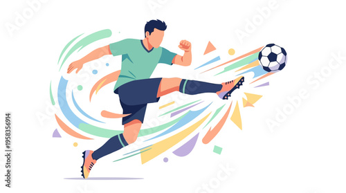 Soccer Player Kicking Ball Dynamic Action Shot.