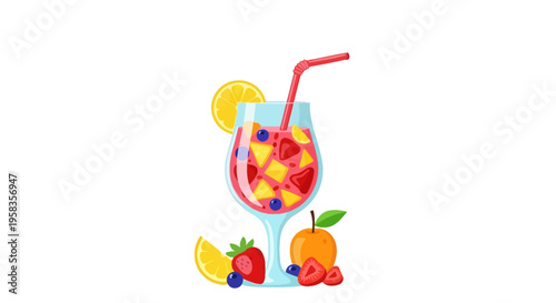 Refreshing Fruit Cocktail Drink with Fresh Fruits and Ice.