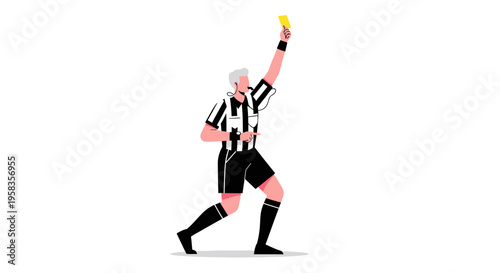 Soccer referee showing yellow card during game.