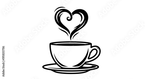 Steaming Coffee Cup with Heart Shaped Steam.