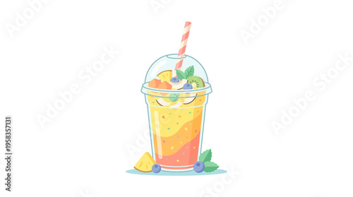 Refreshing Fruit Smoothie in a Clear Plastic Cup.