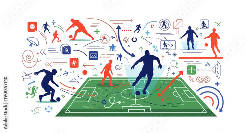 Soccer Strategy Tactics And Players On Field.