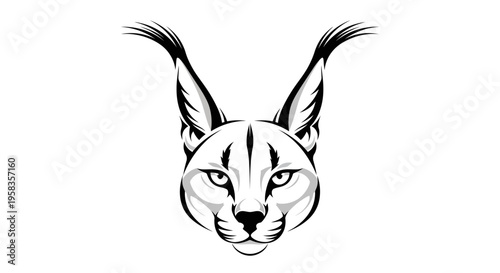 Striking Caracal Head Illustration with Intense Gaze and Prominent Ears.
