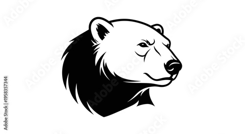 Stylized Black and White Illustration of a Fierce Bear Head.