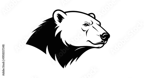 Stylized Black and White Illustration of a Fierce Bear Head.