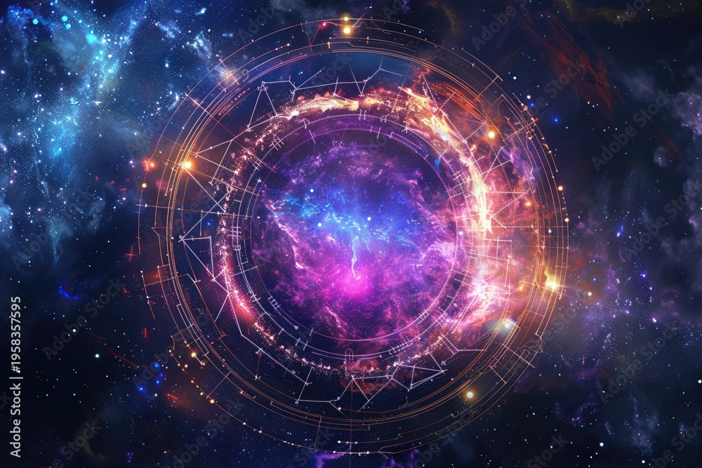 Obraz premium Abstract composition with zodiac circle in signs and symbols