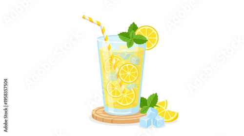 Refreshing Lemonade Drink with Ice and Mint.