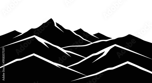 Stylized Black Mountain Range Silhouette Against White Background.