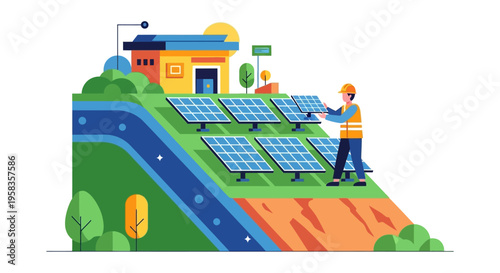 Solar Panel Installation and Maintenance by Technician.