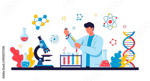 Scientist conducting experiment in laboratory with equipment.