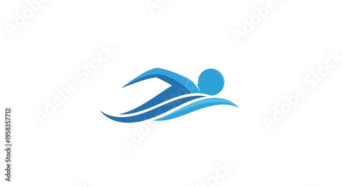 Stylized Icon of a Swimmer in Blue Water Waves.