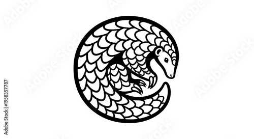 Stylized illustration of a pangolin curled into a ball.