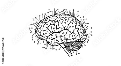 Stylized illustration of a human brain with circuit board connections.