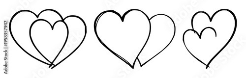 Continuous one line drawing hearts symbol embracing vector illustration minimalism design of love sign. Romantic relationship concept for wedding and Valentine's day card celebration. set with simp...