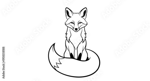Stylized Line Art Illustration of a Sitting Fox.