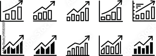 Collection of various black and white business graph icons