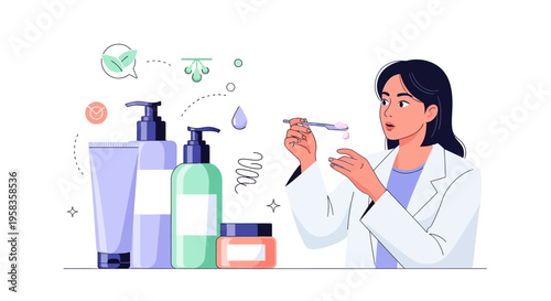 Scientist developing skincare products in laboratory setting.
