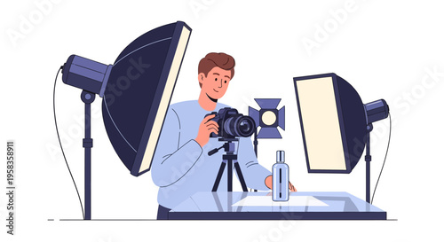 Photographer Capturing Product Image with Studio Lighting Setup.