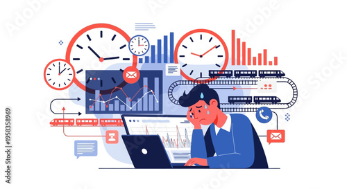 Stressed Businessman Overwhelmed by Work and Deadlines.